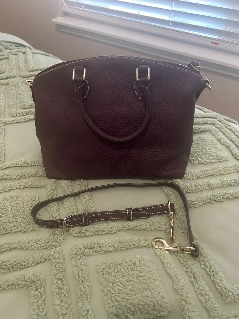 Dooney & Bourne Leather Satchel Handbag - eggplant purple